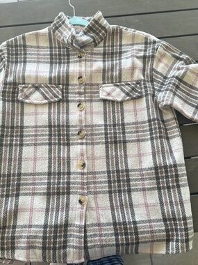 Soft Plaid Flannel Shacket - Oversized Button-Down- Pink & Brown